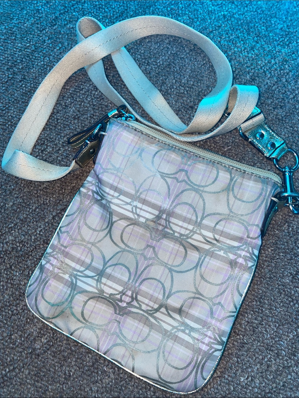Coach Light Gray and Lavender Signature Crossbody Bag